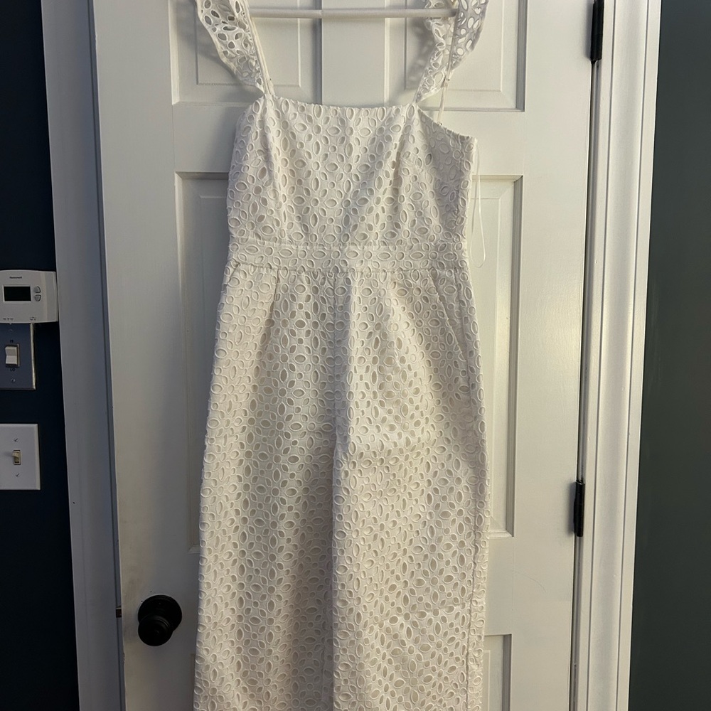 J. Crew White Eyelet Cropped Jumpsuit